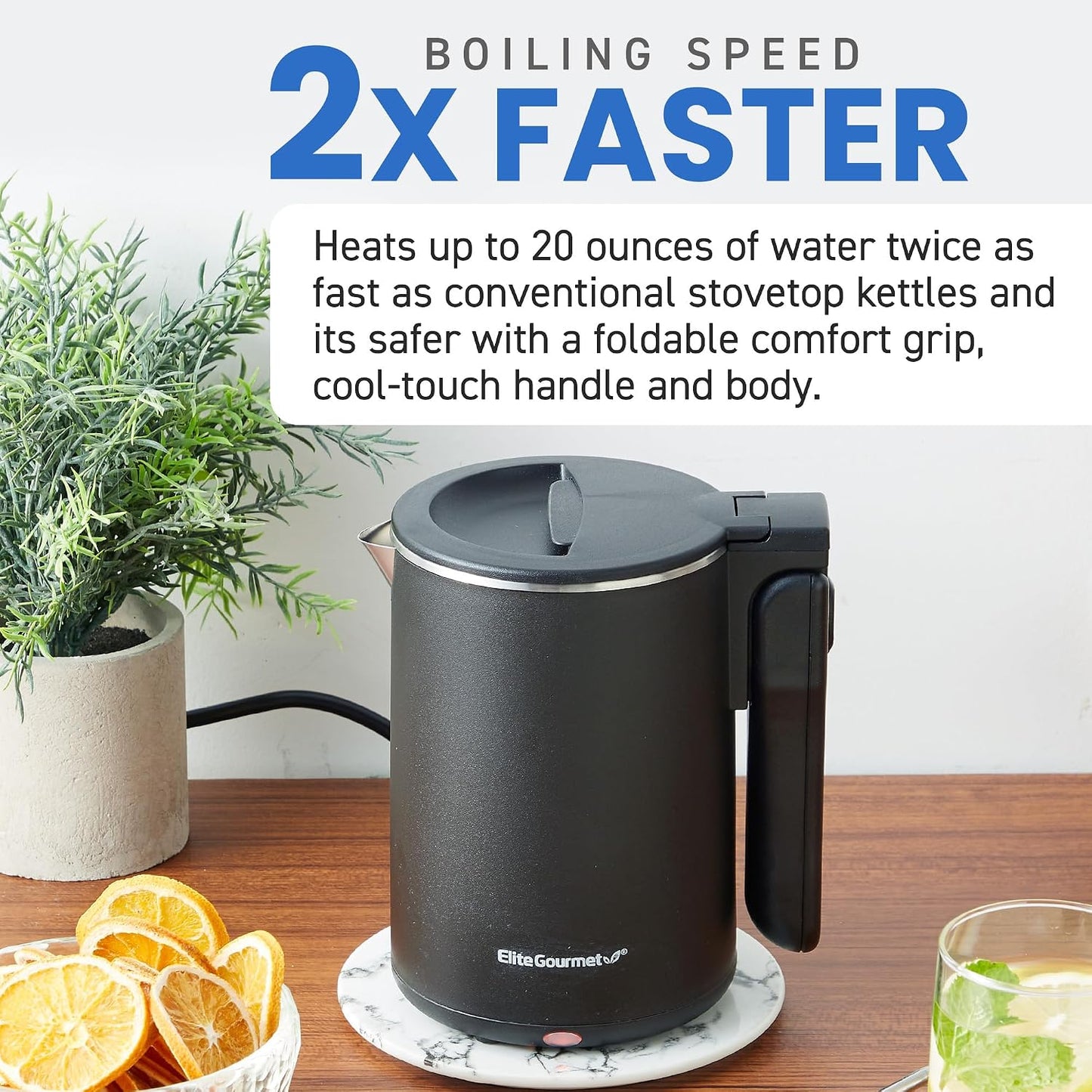 Elite Gourmet 1.7L Dual Wall Cool Touch Electric Tea Kettle, Borosilicate Glass, 304 Stainless Steel Interior, Programmed Digital Touchscreen, Keep Warm, Auto Off & Audible Indicator, Black