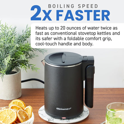 Elite Gourmet 1.7L Dual-Wall Cool-Touch Tea Kettle, Touchscreen, Black