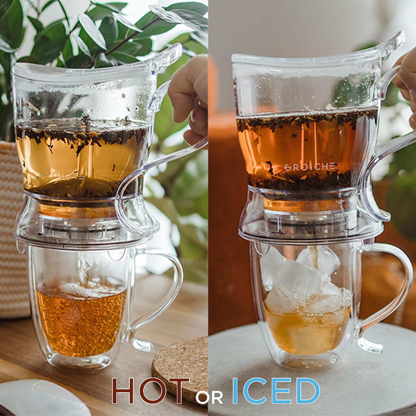 GROSCHE Aberdeen Tea Infuser Teapot & Smart Tea Maker - BPA-Free, Drip-Free Design | Coaster | Easy Brew | Easy Clean Steeper | Loose Leaf Brewing - Stylish Design | 17.7 oz - 525 ml - Black