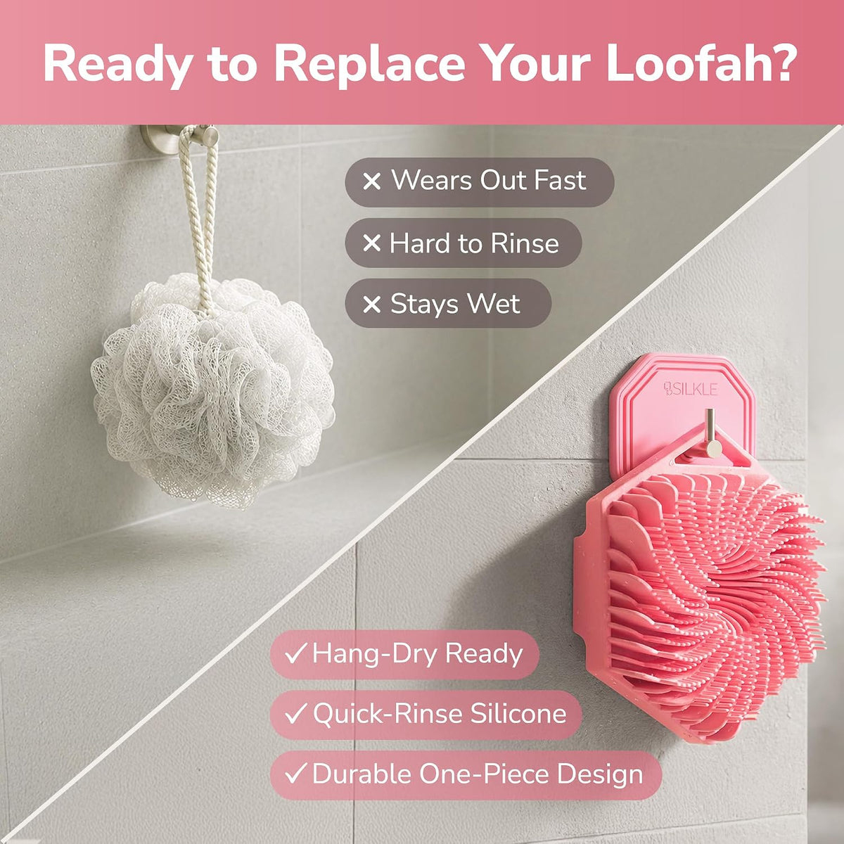 SILKLE Silicone Body Scrubber Exfoliator, Shower Scrubber & Silicone Loofah