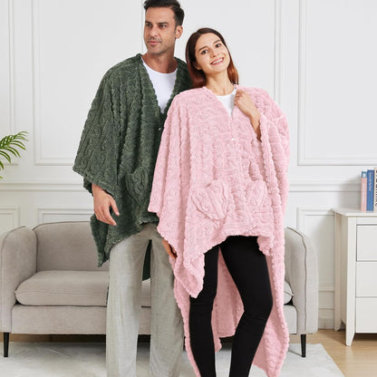 Wearable Blanket Poncho Cape Wrap for Adult, Cozy Sherpa Fleece Pocketed Shawl TV Throw Blankets for Office and Lounge(Purple,58'' x 64'')