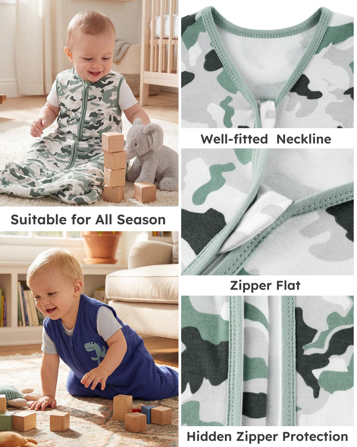Yoofoss Baby Sleep Sack Baby Wearable Blanket 100% Cotton 2-Way Zipper Toddler Sleeping Sack