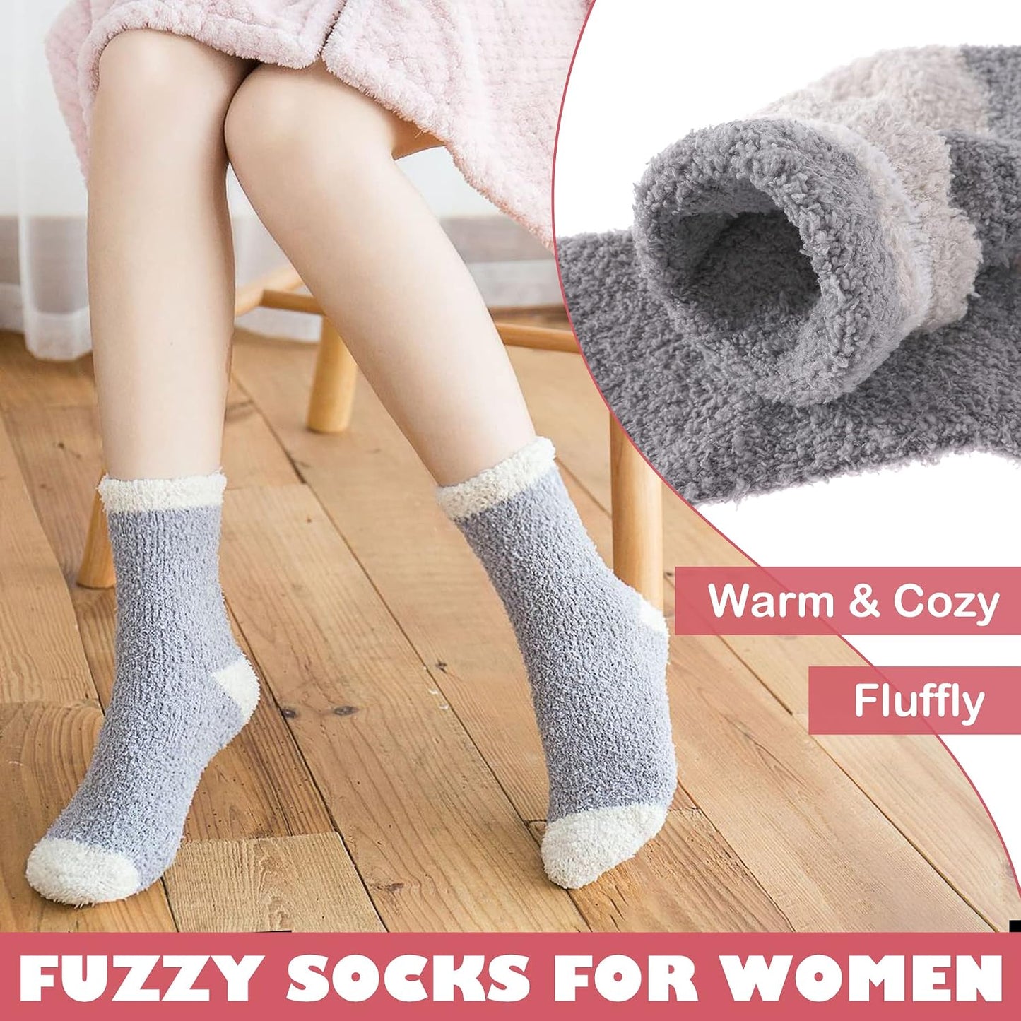 LINEMIN Womens Fuzzy Socks Cozy Fluffy Winter Warm Slipper Socks Microfiber Soft Home Sleeping Socks
