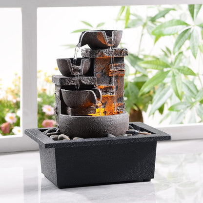 Kalona Tabletop Water Fountain, Indoor Waterfall with Resin Rock Design