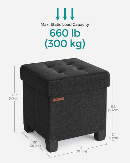 SONGMICS Storage Ottoman, Small Ottoman Foot Rest with Legs, 12.6 x 15.7 x 13.2 Inches Foot Stool, Load up to 660 lb, for Living Room, Bedroom, Dorm, Slate Gray ULSF012G01