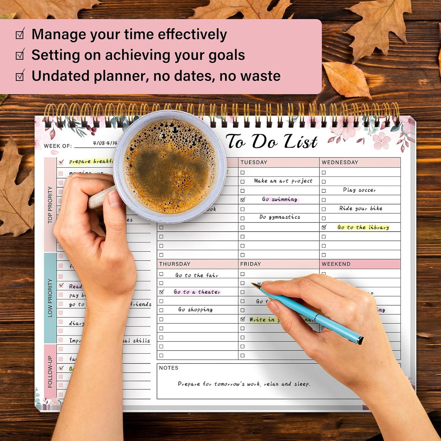 Weekly To Do List Notepad with 52 Undated Sheets（8.5"×11"）- Weekly Desk Planner Pad with Spiral Binding for Women & Man, Office, School and Home Personal Organizer