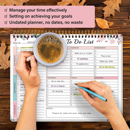 Weekly To Do List Notepad with 52 Undated Sheets（8.5"×11"）- Weekly Desk Planner Pad with Spiral Binding for Women & Man, Office, School and Home Personal Organizer