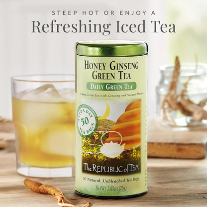 The Republic of Tea Daily Green Honey Ginseng Green Tea, 50 Count