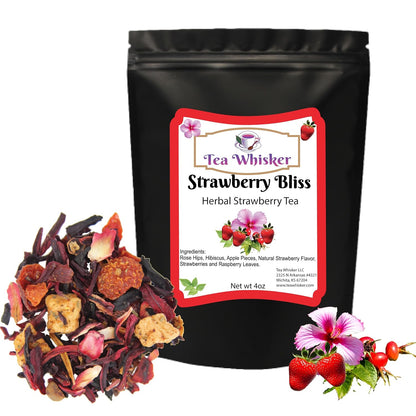 Tea Whisker Strawberry Bliss Strawberry Herbal Loose Leaf Tea, 4 oz