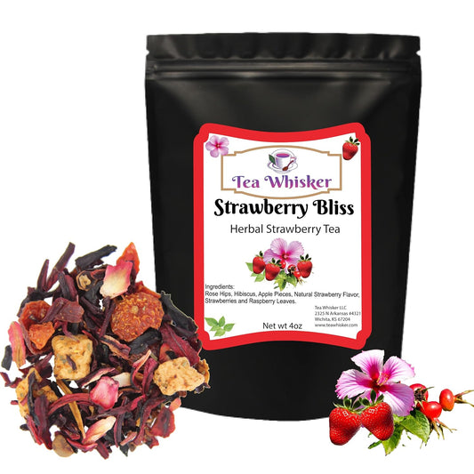 Tea Whisker Strawberry Bliss Strawberry Herbal Loose Leaf Tea, 4 oz
