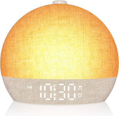 Wake Up Light Sunrise Alarm Clock, White Noise Sound Machine with 30 Soothing Sounds, Dimmable Night Lights, Sleep Aid, Snooze, Timer, Loud Alarm Clock for Heavy Sleepers Adults Kids, Ideal for Gift