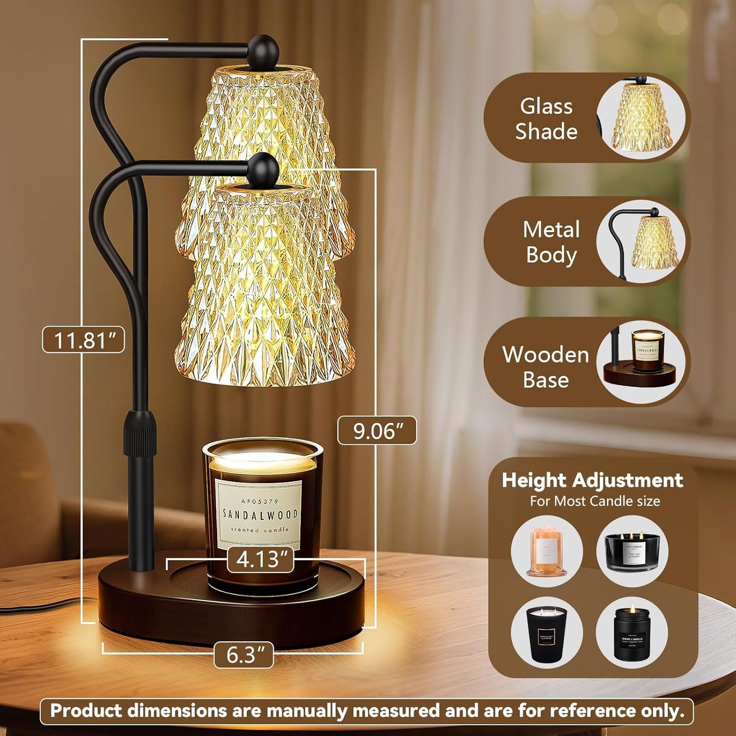 Candle Warmer Lamp with Timer Dimmer, Birthday Gifts for Women Mom, Height Adjustable Wax Melt Warmer for Jar Candles with 2 Bulbs, House Warming Gifts New Home Decor