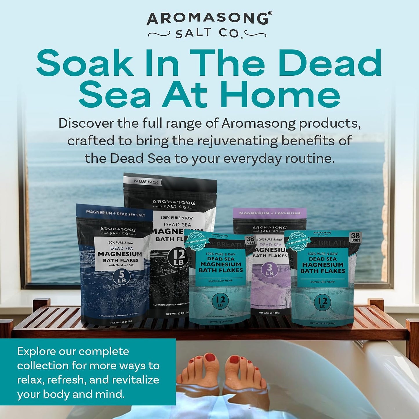 Aromasong RAW Magnesium Bath Flakes with 100% Natural Lavender, 3 LB Muscle Relaxing Organic Salts Mg Chloride, Mineral Soak. (Packaging May Vary)