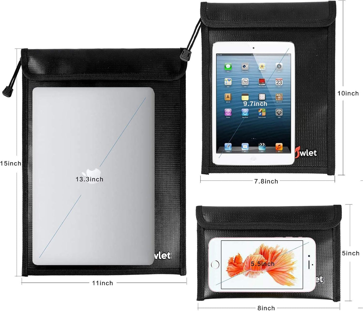 Fireproof Waterproof Money Document Bag, 3Pack Safe Pouch