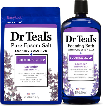 Dr. Teal's Epsom Salt Soaking Solution and Foaming Bath with Pure Epsom Salt Combo Pack, Lavender