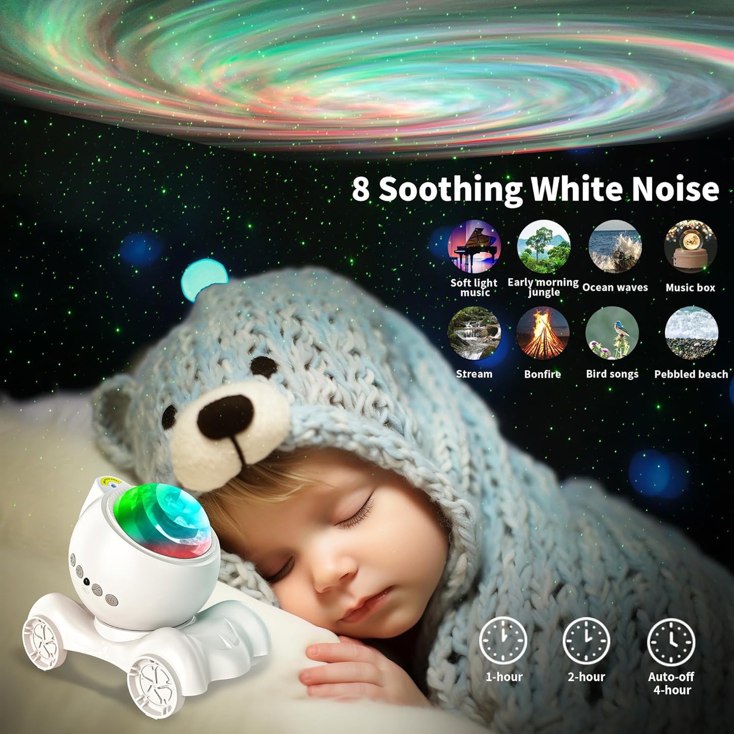 ENOKIK Galaxy Projector, Star Aurora Projector Built-in Bluetooth Speaker, Night Light for Kids Adults, White Noise Light for Home Decor/Relaxation/Party/Music/Gift (Black)