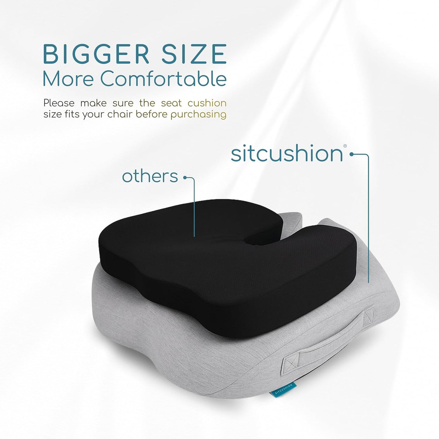 SitCushion Ergonomic Seat Cushion for Sciatica & Tailbone Pain Relief – Extra Large Memory Foam Office Chair Cushion for Long Sitting, Orthopedic Coccyx Cushion for Desk Chair, Car & Wheelchair(Black)