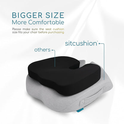 SitCushion Ergonomic Seat Cushion for Sciatica & Tailbone Pain Relief – Extra Large Memory Foam Office Chair Cushion for Long Sitting, Orthopedic Coccyx Cushion for Desk Chair, Car & Wheelchair(Black)