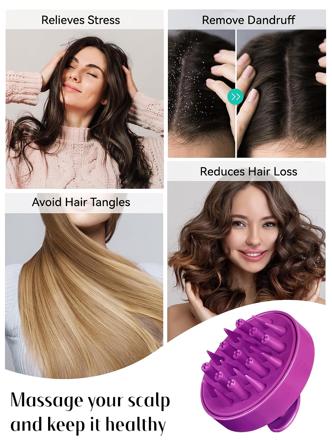 HEETA Hair Scalp Massager for Hair Growth, Shampoo Brush, Scalp Scrubber Exfoliator with Soft Silicone Bristles for Dandruff Removal to Relieve Stress, Wet Dry Use Updated Material, Beige