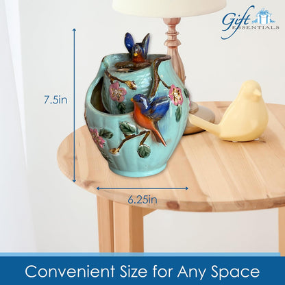 Bluebird Ceramic Tabletop Water Fountain, Indoor Relaxation, 7 Inch