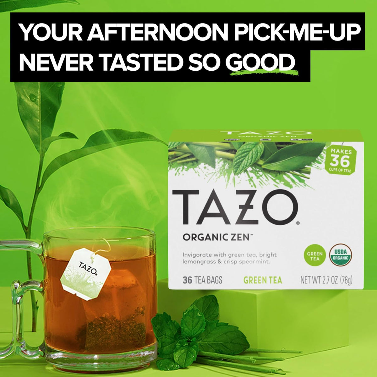 TAZO Organic Zen Green Tea Bags, 144 Total Tea Bags (36ct - Pack of 4)
