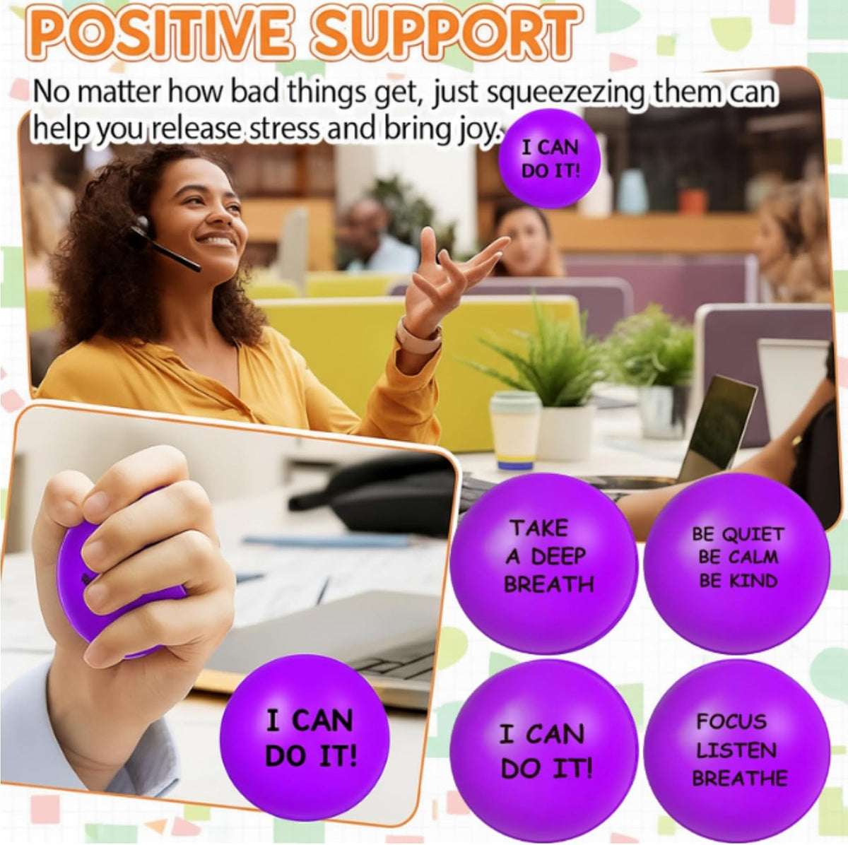 Ceenna 4 Pcs Motivational Balls for Adults Anxiety Relief, Black