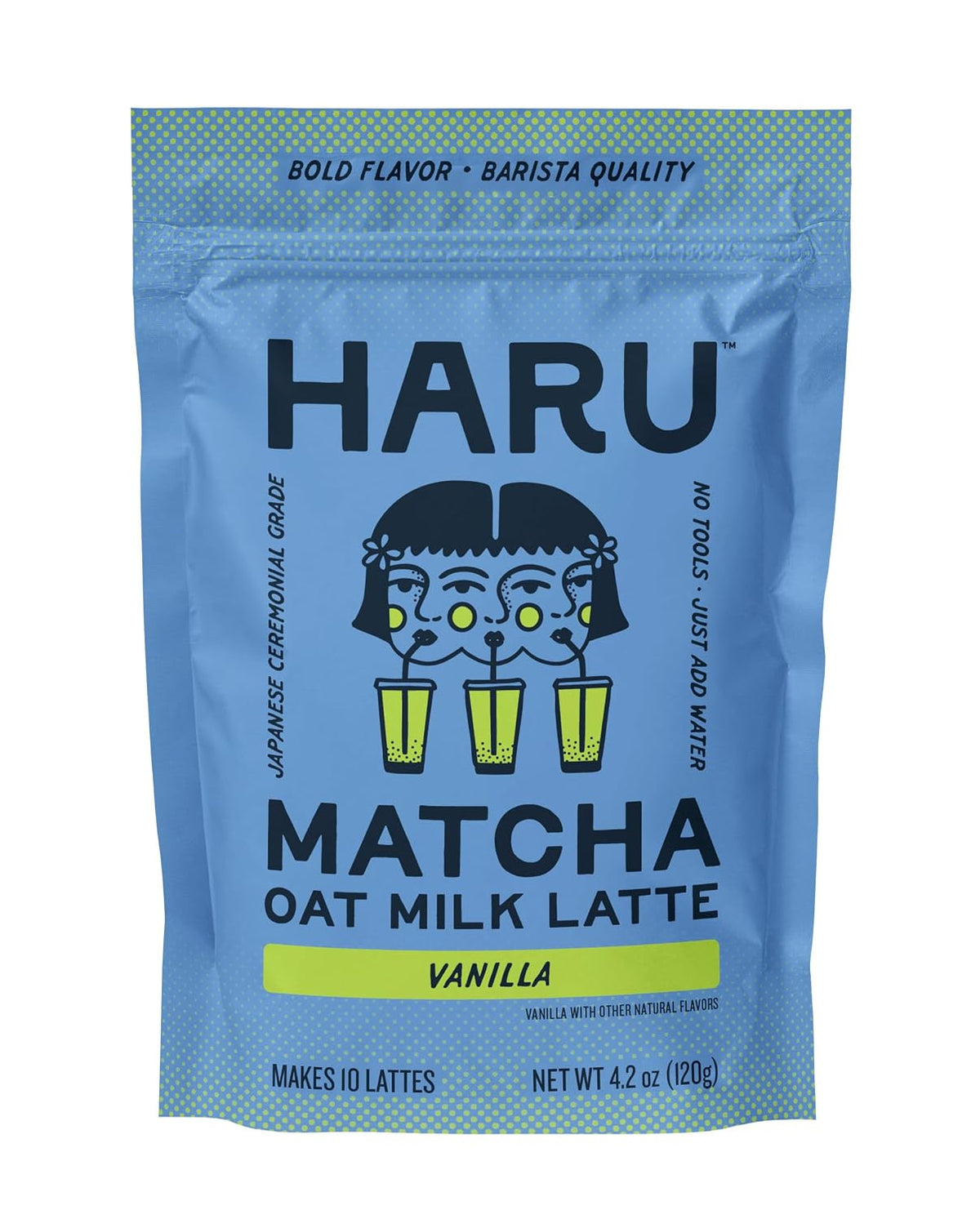 Haru Original Matcha Oat Milk Latte Mix, Ceremonial Japanese Matcha, Barista-Style Instant Latte, Vegan, Non-Dairy, Smooth Clean Energy, Just Add Water, 2-Pack (20 Lattes)