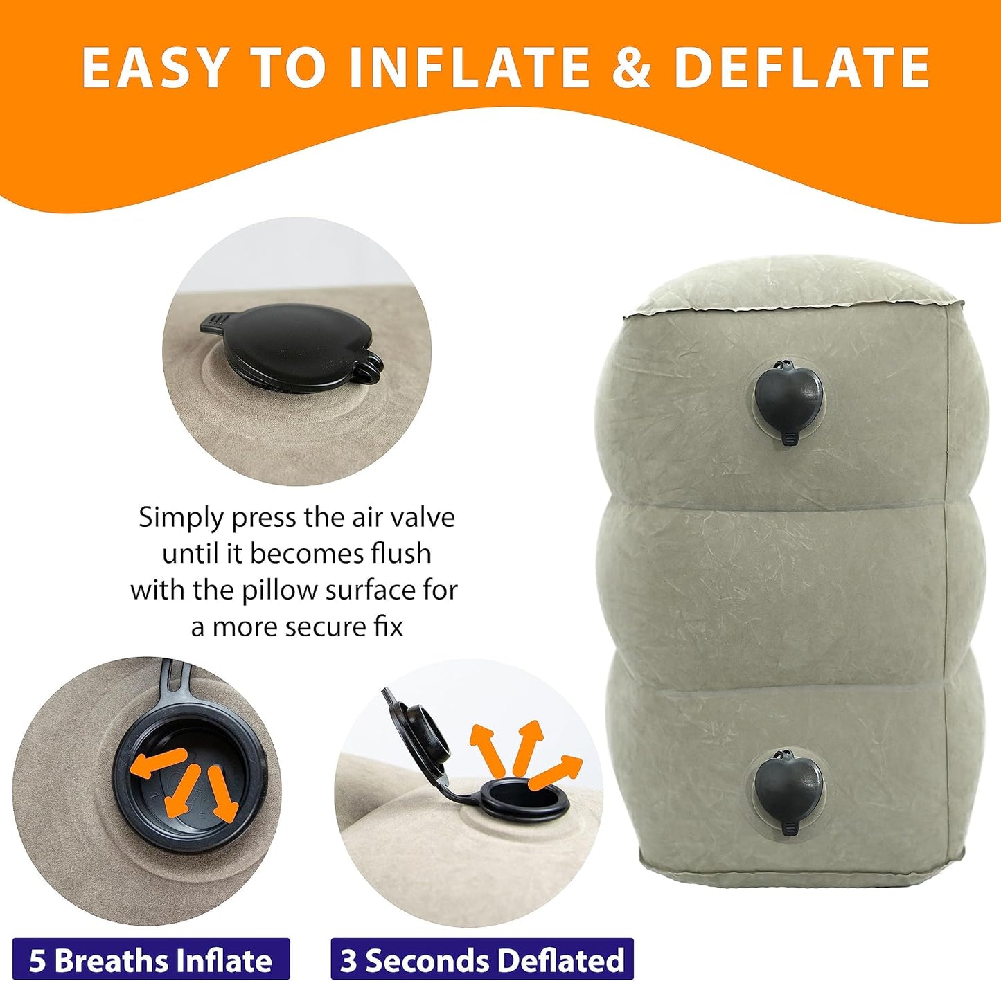 Inflatable Foot Rest Pillow for Airplane Travel - Adjustable Leg Rest for Long Flights, Baby/Toddler Airplane Seat Extender - Grey