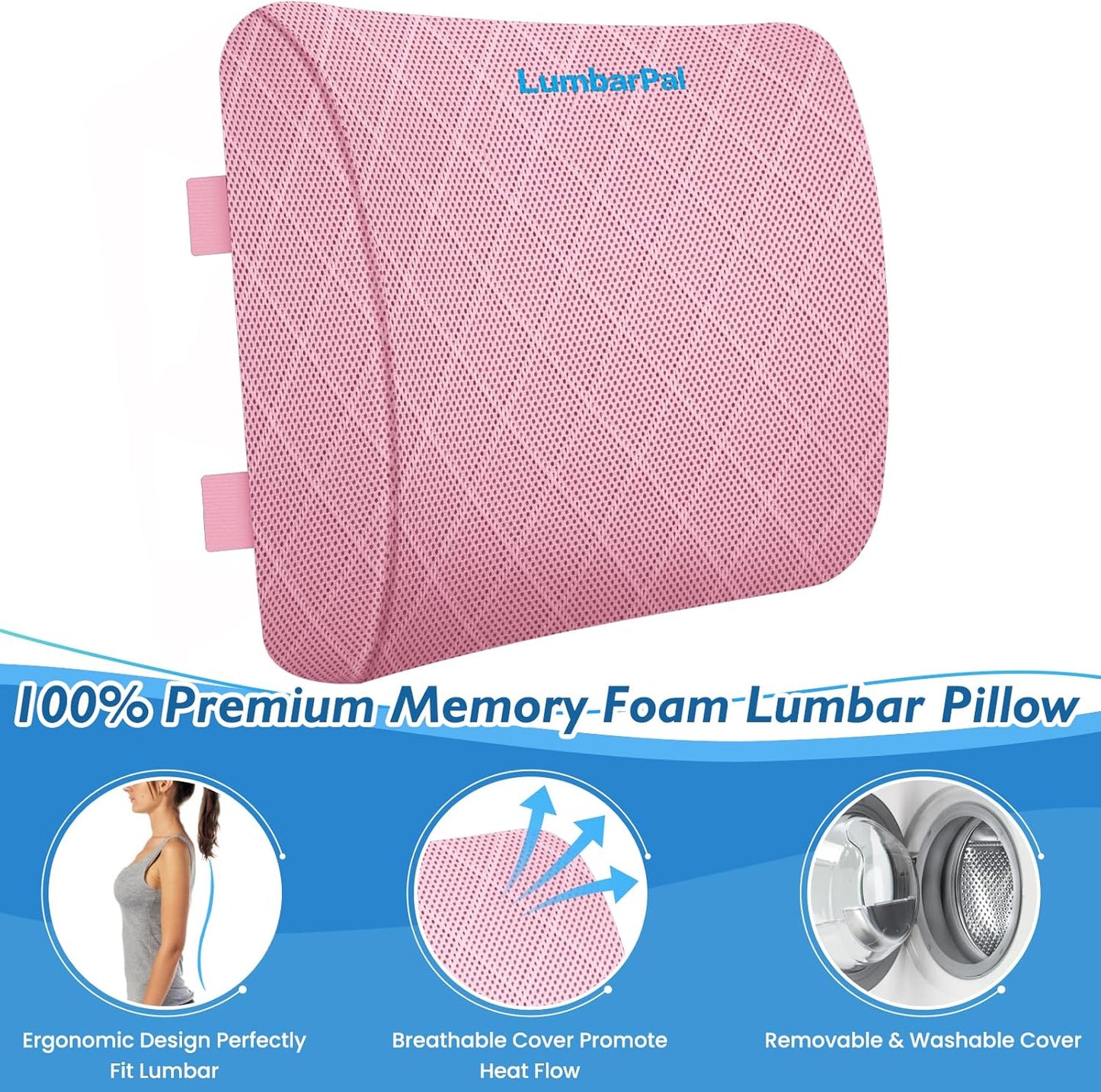 Lumbar Support Pillow for Office Chair Back Support Lumbar Pillow for Car, Gaming, Office Chair - Improve Sitting Posture & Back Pain Relief, Memory Foam, Adjustable Straps, Grey