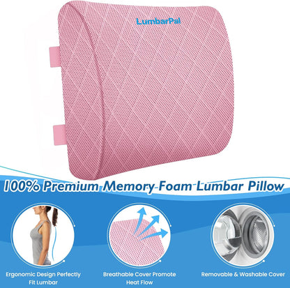 Lumbar Support Pillow for Office Chair Back Support Lumbar Pillow for Car, Gaming, Office Chair - Improve Sitting Posture & Back Pain Relief, Memory Foam, Adjustable Straps, Grey