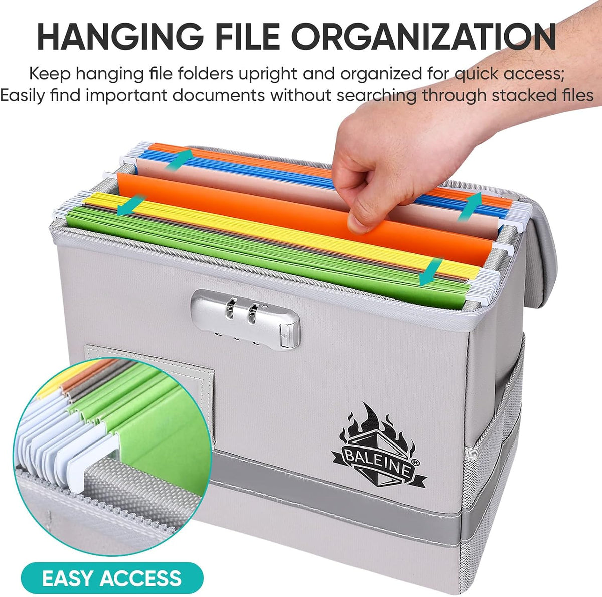 BALEINE Fireproof Document Box with Lock, Portable Fireproof Document Bag Waterproof Fire Proof File Boxes for Documents, File Organizer Box for Important Paperwork (Black, 12.5''x10.5''x6'')