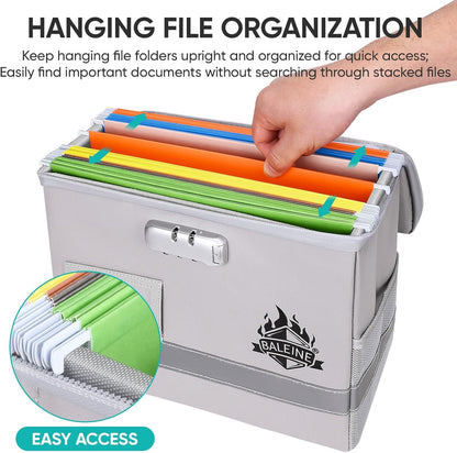 BALEINE Fireproof Document Box with Lock, Portable Fireproof Document Bag Waterproof Fire Proof File Boxes for Documents, File Organizer Box for Important Paperwork (Black, 12.5''x10.5''x6'')