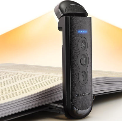 HIONXMGA Book Light Rechargeable, Eye-Care Clip on Reading Light for Books in Bed, 3 Color & Stepless Dimming, 140H Long Lasting Book Lights for Reading at Night, Gifts for Book Lovers(Black)