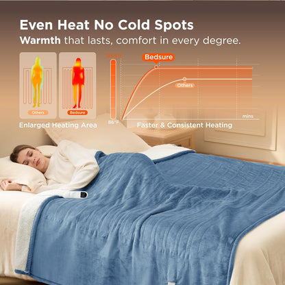 Bedsure Heated Blanket Throw Blanket with Preheat Function - Fast Heating Electric Blanket, Soft Flannel Throw with 6 Time Settings(Up to 10H), 6 Heating Settings, Gifts for Grandma (50"x60", Cream)