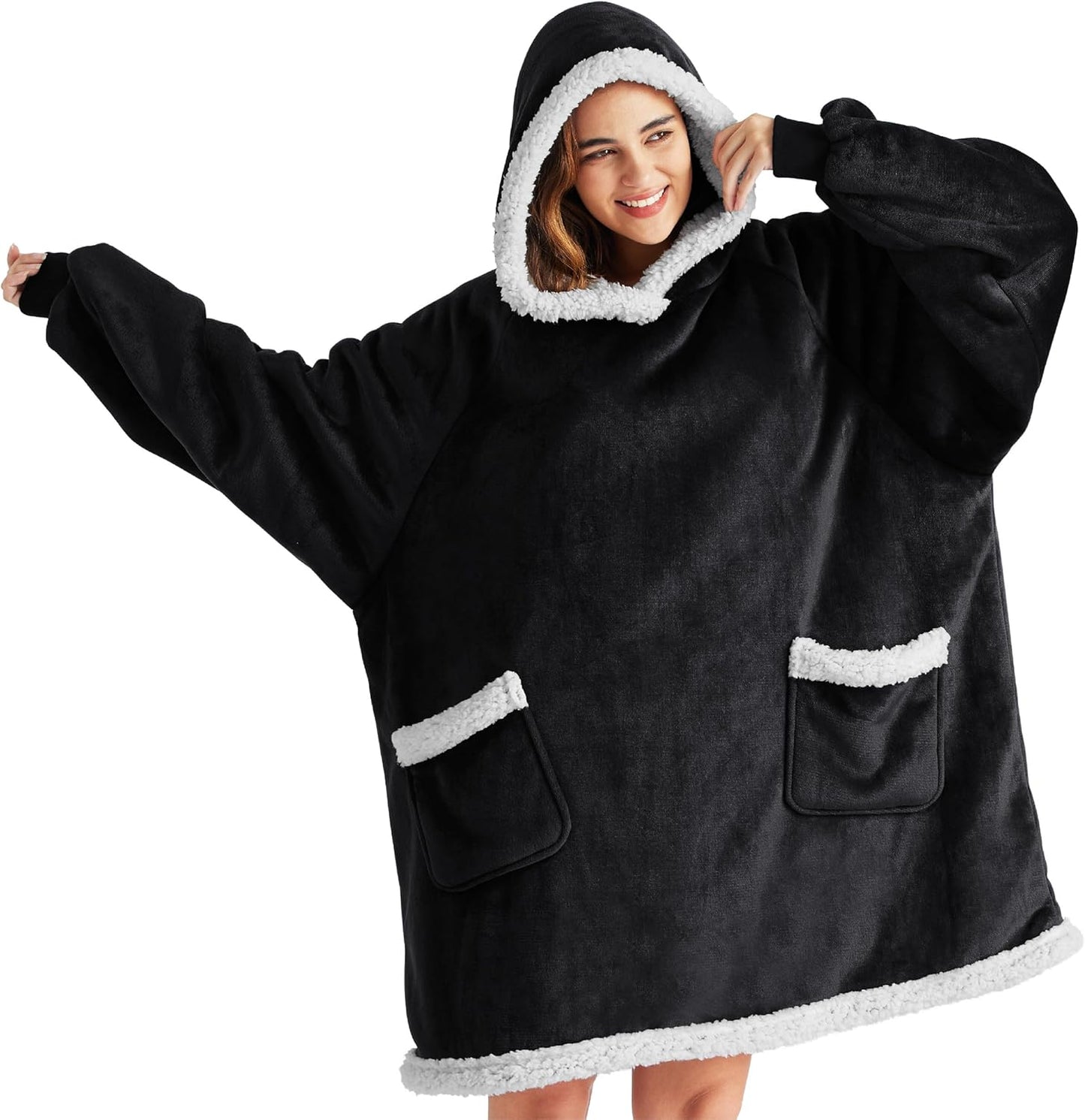 Bedsure Blanket Hoodie, Wearable Blanket Hoodie as Gifts for Mom, Birthday Gifts for Women Kids Teens Mother's Day Sherpa Sweatshirt, Grey, Standard