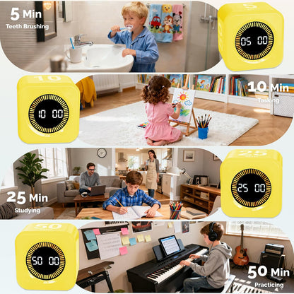 KADAMS Pomodoro Timer Visual - Productivity Pomodoro Cube, 5/10/25/50 Min Countdown & Countup, Silent – Ideal for Work Study Cook Workout Kitchen School Classroom Office ADHD Gift Kids (1, Black)