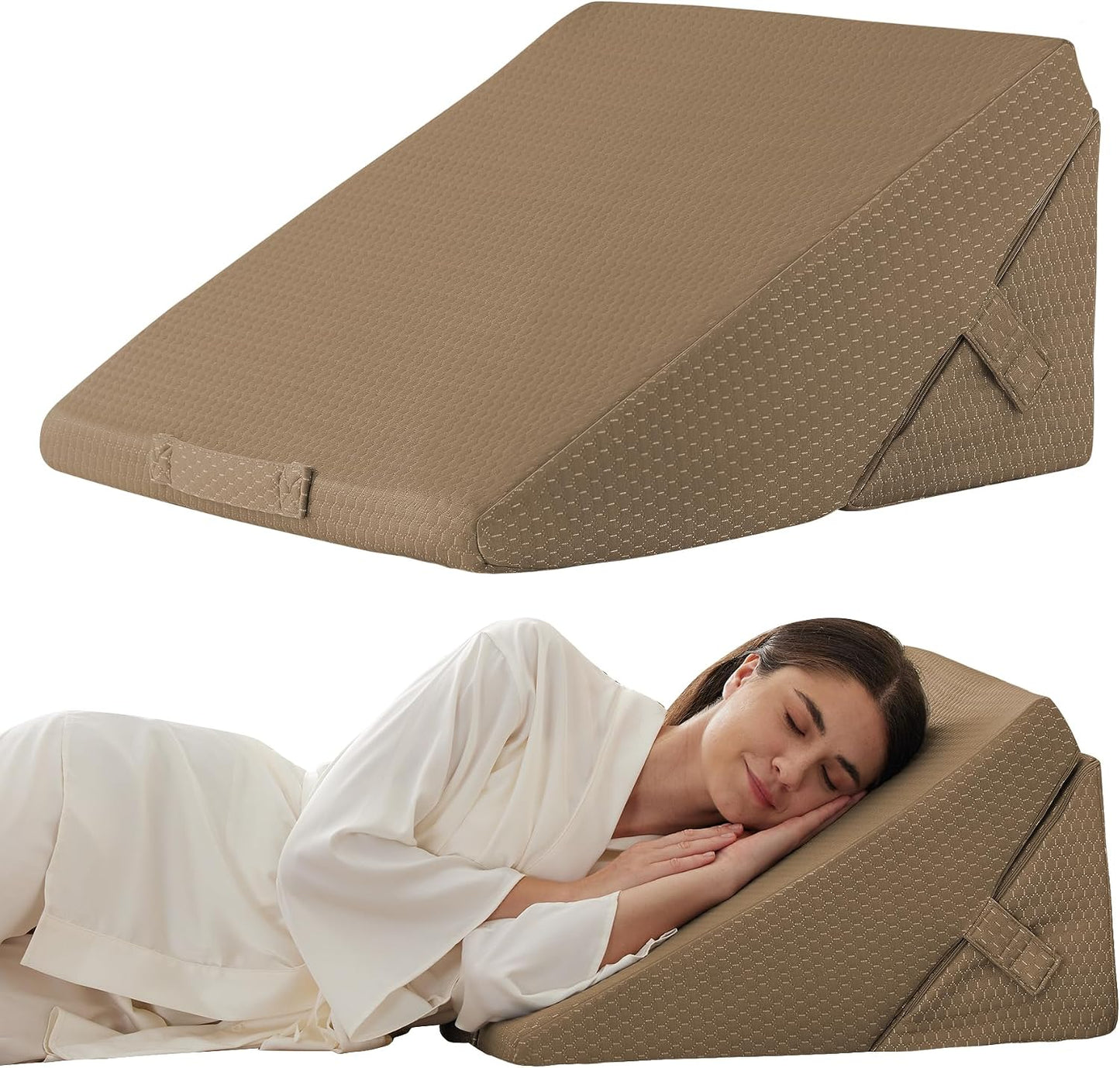 Bedluxe Wedge Pillow Headboard, 3PCS Orthopedic Bed Wedge Pillows Set for After Surgery, Adjustable Pillow Wedge for Acid Reflux&Back Pain Relief, Sleeping, Back Pillow for Bed Sitting Up, White/Grey