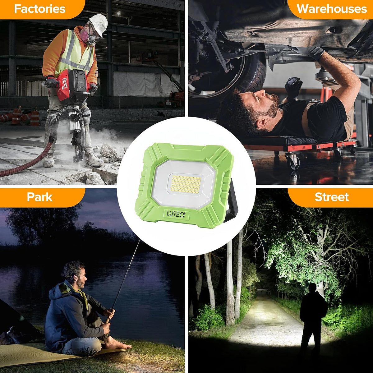 LUTEC 3500LM LED Work Light, Rechargeable Magnetic Work Lights with Stand, Portable 5000K Flood Light for Car Repair, Fishing, Camping, Emergency, Hiking, 3 Modes
