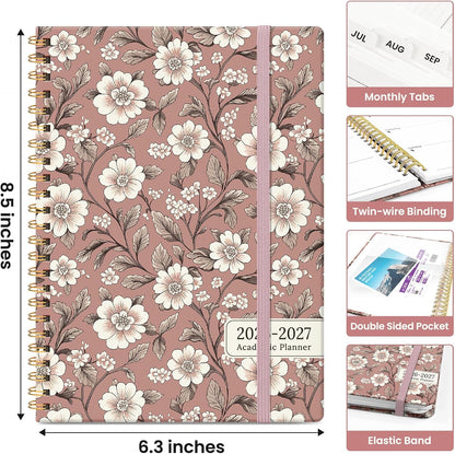 Planner 2026-2027, Academic Monthly and Weekly Calendar Planner for Women, July 2026 - June 2027, Hardcover Pretty Agenda Planner Book with Tabs, Spiral Daily Organizer for School Office Home Supplies, 6.3" x 8.5" - Blue Floral