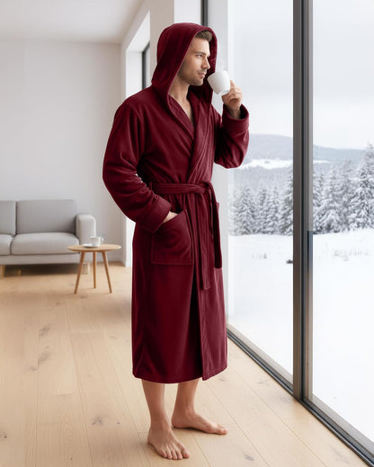 NY Threads Mens Robe with Hood, Luxury Plush Fleece Hooded Mens Bathrobe, Spa Bath Robe for Men