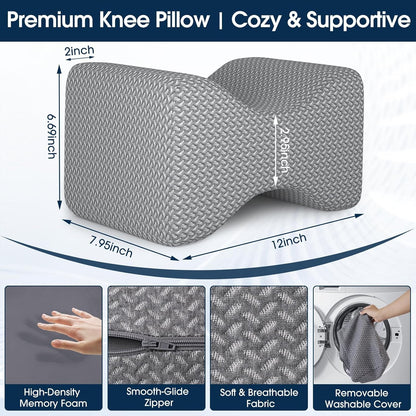 BlissTrends Memory Foam Knee Pillow, Knee Pillow for Side Sleepers, Leg Pillows for Sleeping Blood Circulation, Elevation Pillow for Spine Aligning, Sciatica, Back, Hip, Knee, Ankle Pain, Grey