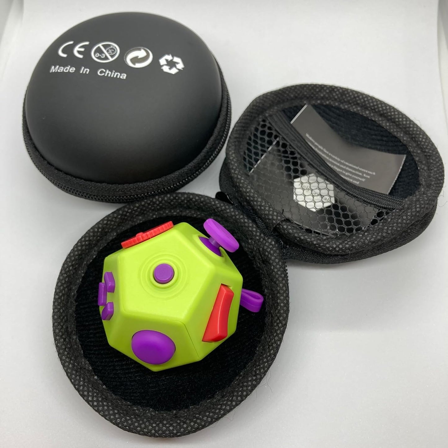 Small Fidget Toys Cube, Small Fidget Toy - 12 Sides Decompression Cube Anti Anxiety and Relief Stress Improve Focus Creative Unique Fidget Toy for Kids and Adults, with Carry Case(Black E1)