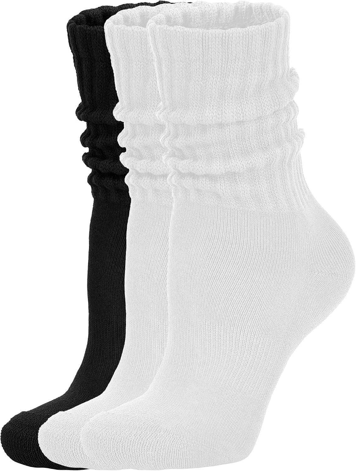 AugRing Women's Scrunch Crew Socks Retro 3-Pack Solid Cotton Boot Calf Chunky Ribbed Cozy Slouchy Socks Size 5-11