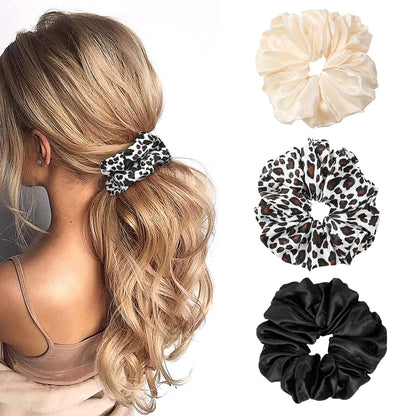 16 Pcs Scrunchies for Women - Black Satin Silk Scrunchies for Girls Hair Ties Elastics Bands Ponytail Holder Hair Accessories