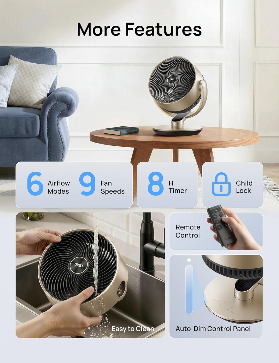 Dreo 16 Inch 25dB Quiet Smart Fans for Bedroom, DC Room Fan with Remote, 120°+120° Oscillating Fan, 6 Modes, 9 Speeds, 12H Timer,Works Alexa/Google/WiFi/Voice Control, Silver, Oversize (DR-HAF004S)