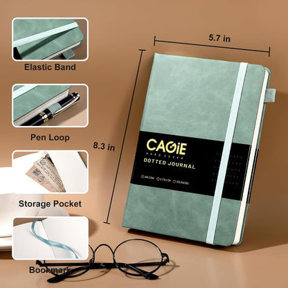 CAGIE Lined Journal Notebook for Women Men 320 Pages 100 Gsm Paper Thick Journaling Notebooks A5 Leather Journals for Writing Hardcover Journal Supplies for Work Note Taking Diary, 5.7x8.3 In, Green