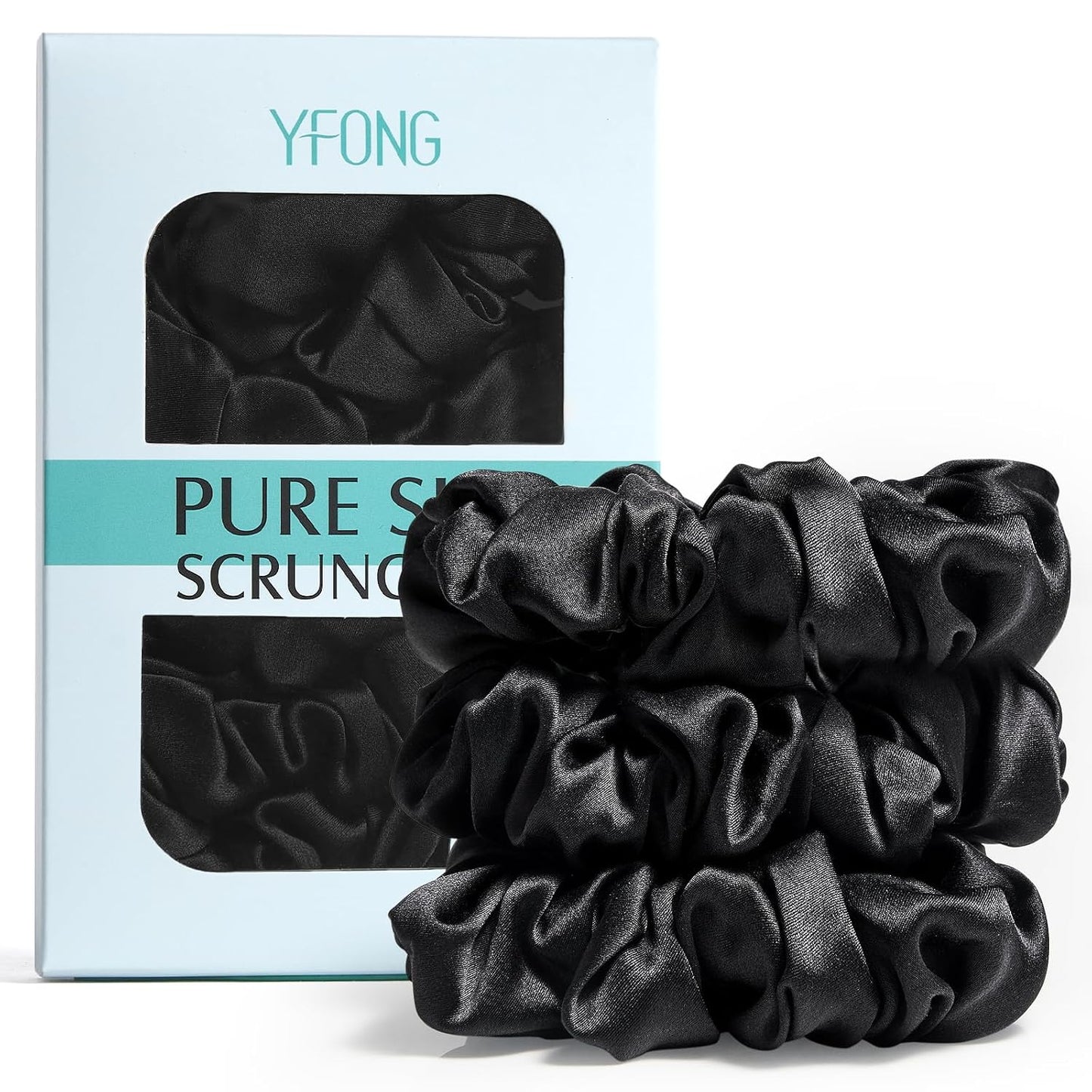 YFONG 3 PCS 100% Mulberry Silk Scrunchies for Women Girls, 22 Momme Soft Hair Ties for Frizz & Breakage Prevention, Elastic Ponytail Holders Gentle And No hurt, (Pink+Champagne+Plum Purple)