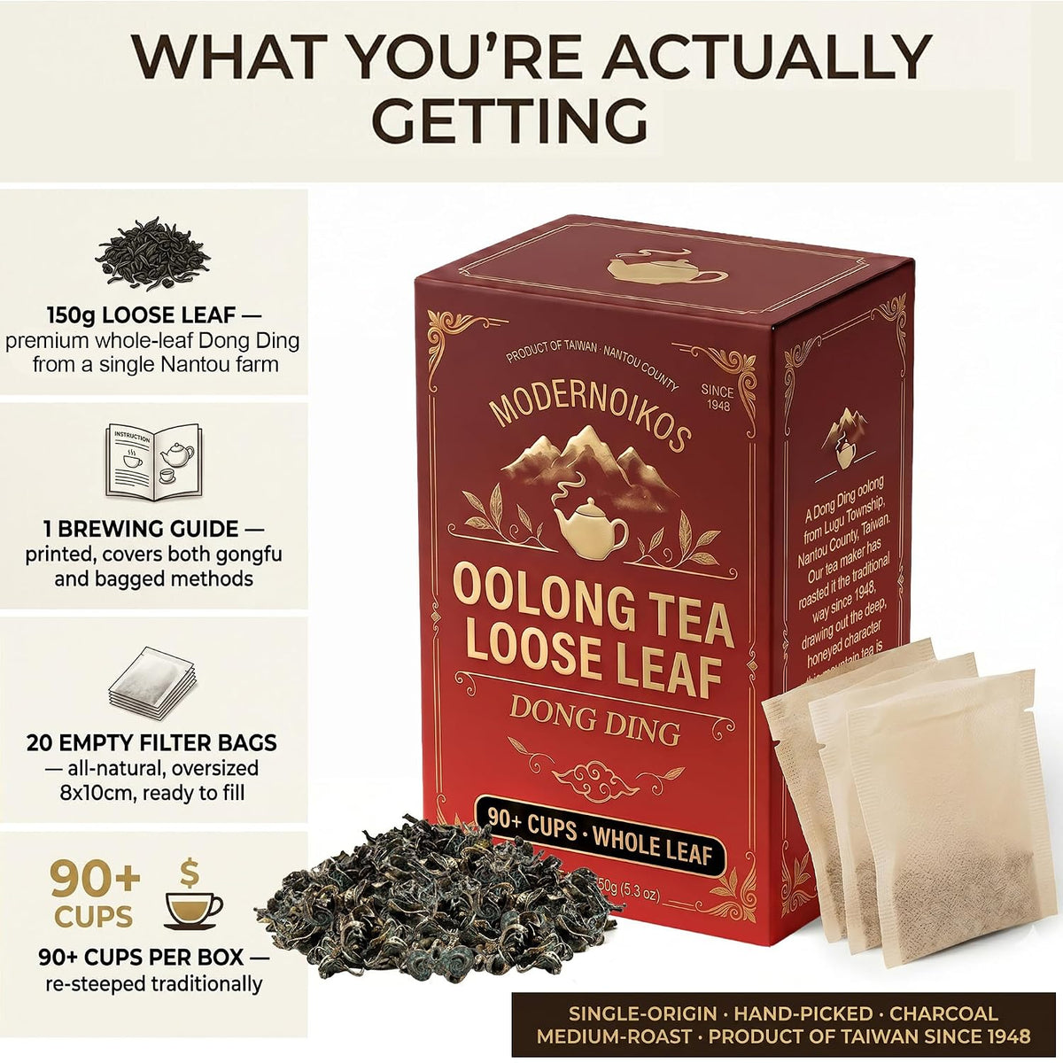 MODERNOIKOS Dong Ding Oolong Tea Loose Leaf, Roasted Taiwan 150g 5.3oz