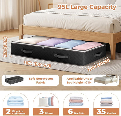 Budding Joy 95L Under Bed Storage Containers, 4 Pack Closet Organizers Grey
