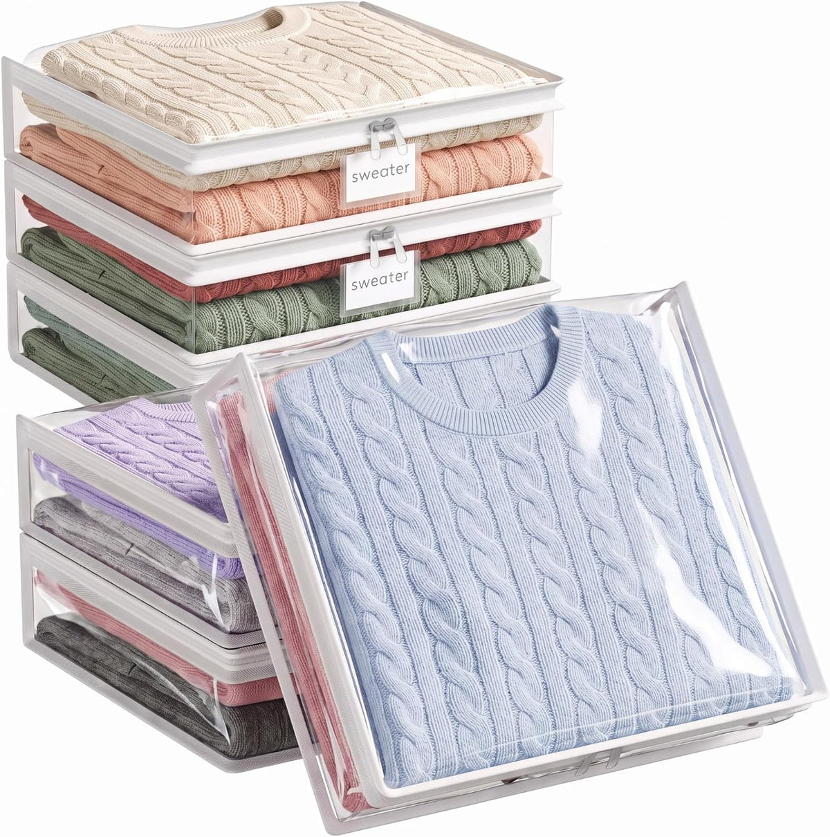 Lifewit Clear Zippered Storage Bags, Plastic Sweater Storage Bags Clothing Organizer for Blankets Linen Sweater Bed Sheet Quilt Clothes (15.7 x 13.8 x 3.9 Inch)